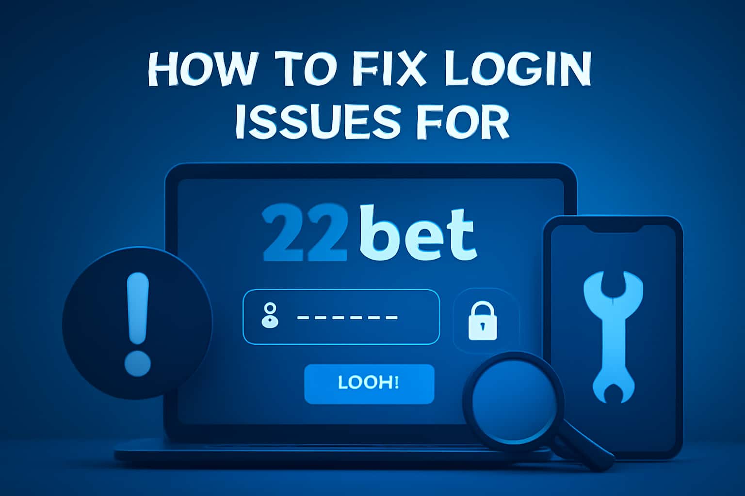 A digital illustration of troubleshooting login issues for the 22bet app.